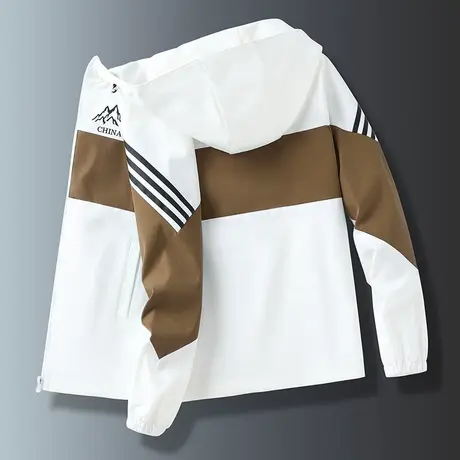 青少年加绒加厚夹克男连帽冲锋衣外套男春秋冬季潮牌宽松撞色棉服图片