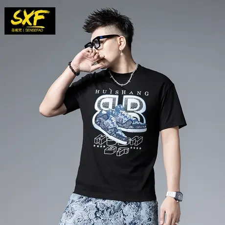 SXF圣希梵男短袖t恤2023新款珠片刺绣上衣宽松欧货男装潮男士体恤商品大图