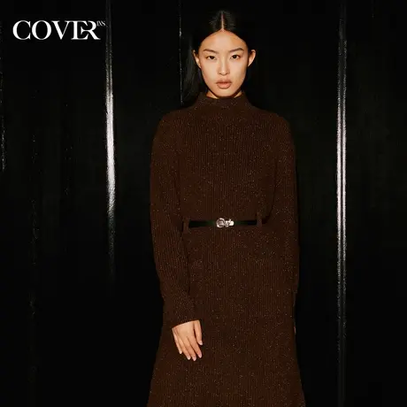 COVER2023冬季美丽诺羊毛收腰连衣裙图片