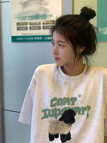 纯棉重磅设计感小众短袖t恤女夏季美式复古高级感宽松圆领上衣ins图片