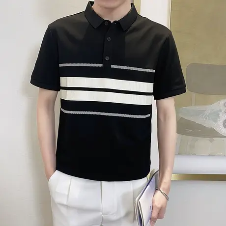 夏季短袖POLO衫男士轻熟翻领上衣ins韩版简约撞色拼接青年半袖T恤商品大图