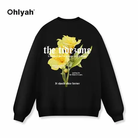 Ohlyah纯棉卫衣男情侣2023新款美式复古圆领oversize秋季定制图案图片