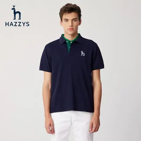 Hazzys哈吉斯夏季新款男士翻领短袖POLO衫时尚纯色休闲T恤男上衣图片