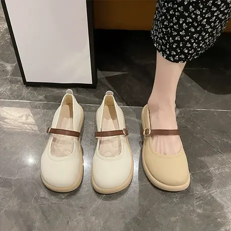 平底复古玛丽珍小皮鞋女士2024夏季新款浅口单鞋透气乐福鞋配裙子商品大图