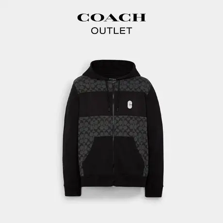 COACH/蔻驰奥莱男士经典休闲连帽卫衣黑色舒适外套商品大图