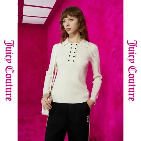 Juicy Couture橘滋秋女女装年新款简约温柔双排扣翻领女毛衣商品大图