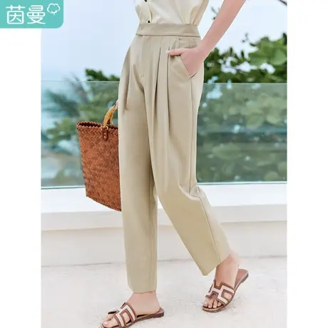 茵曼哈伦裤百搭西装裤女装2024夏季新款高腰显瘦小个子九分萝卜裤图片