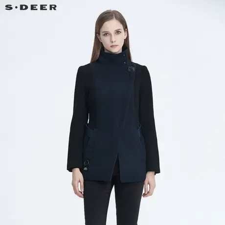 sdeer圣迪奥冬季黑色成熟基本款通勤OL短款毛呢外套女S194A2226图片