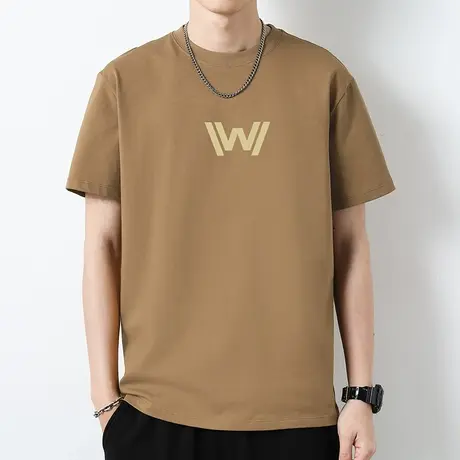 重磅纯棉短袖t恤男夏季液氨长绒棉半袖宽松潮流字母印花全棉体恤商品大图