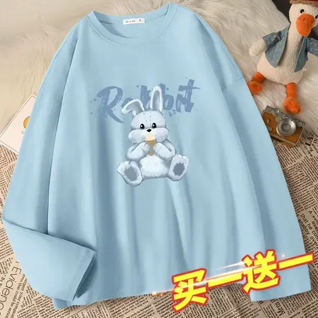 长袖t恤女秋装2023年新款秋季宽松纯棉女装小众设计感打底衫上衣商品大图