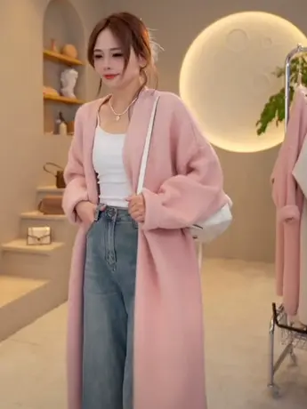 2023早春新款中长款百搭网红气质宽松显瘦休闲针织毛衣开衫女上衣图片