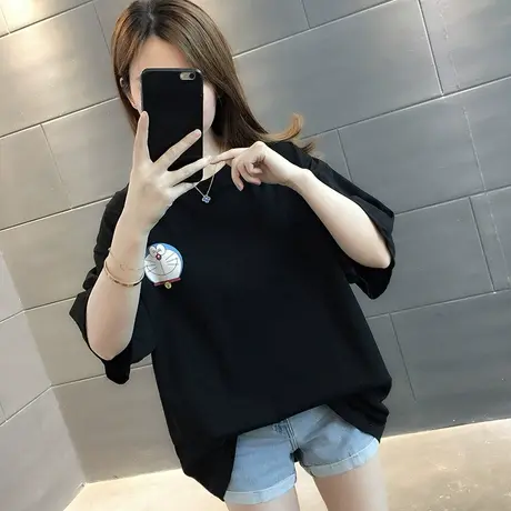 秋款女装2022年新款纯棉短袖T恤秋季爆款中长款设计感打底衫薄款商品大图