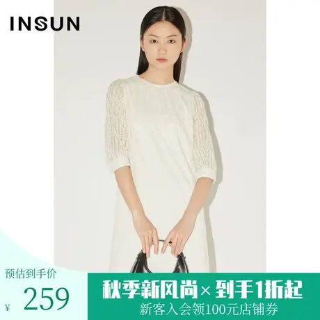 [行走的线]恩裳COVER春秋新款重工绣花竖线条显瘦七分袖连衣裙图片