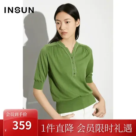 [可持续时尚]恩裳COVER2023夏款新款褶皱连肩袖双链条天丝针织衫商品大图