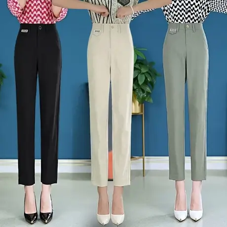 冰丝西装裤女2023夏季薄款高腰显瘦职业直筒裤垂感休闲九分烟管裤图片
