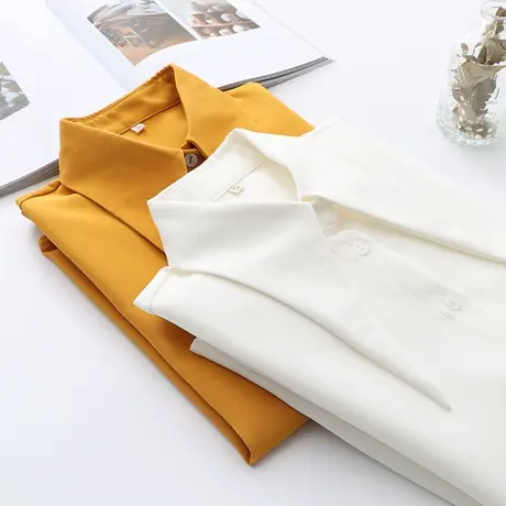 2021春季新款韩版雪纺衬衫女设计感小众时尚白色上衣洋气长袖衬衣商品大图