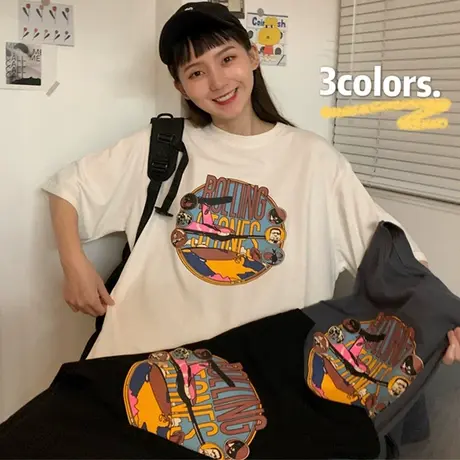 网红ins超火短袖t恤女2020宽松韩版原宿bf风半袖百搭mschf上衣服商品大图