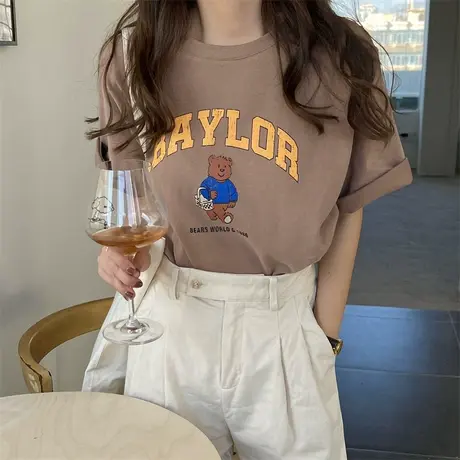 美式复古短袖t恤女大码半袖宽松韩版bf慵懒风chic港味上衣服ins潮商品大图