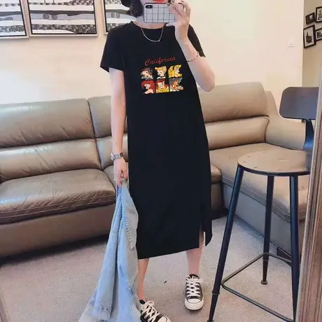 加长中长款过膝长裙女T恤裙2022年夏装新款宽松显瘦气质连衣裙女图片