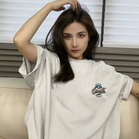 仿棉短袖t恤女夏白色2023年新款宽松潮字母半袖打底内搭正肩上衣商品大图