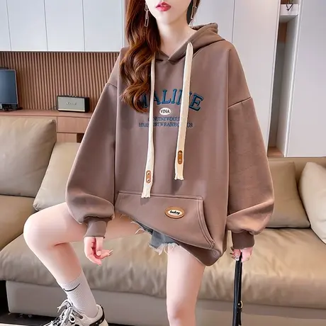 卫衣女秋冬韩版宽松bf慵懒风ins设计感小众加绒加厚小个子外套潮图片