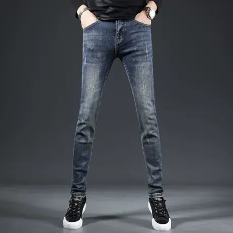 高级牛仔裤男秋季2023新款蓝色潮牌修身小脚弹力男士潮流百搭裤子商品大图