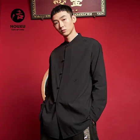 后序中国风衬衫男宽松中式立领原创刺绣衬衣高级感衬衫男 设计感商品大图