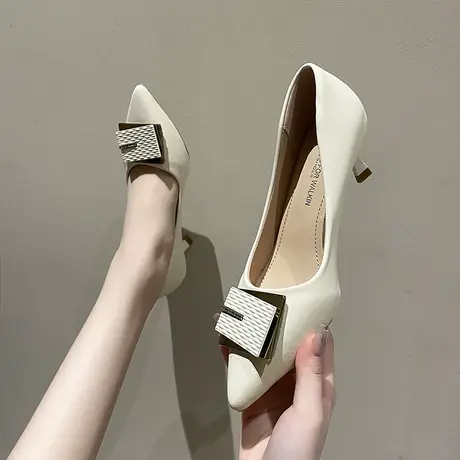 永希单鞋女夏季2023新款浅口细跟时尚高跟鞋一脚蹬配裙子时髦女鞋图片