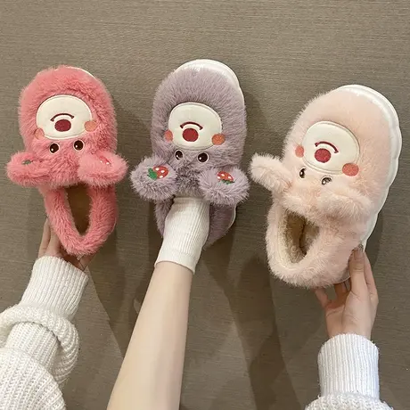 2023新款棉拖鞋女卡通可爱小熊冬季室内居家保暖厚底毛绒包跟棉鞋图片