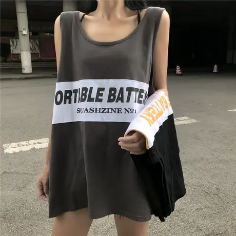 纯棉吊带运动坎肩背心无袖t恤女夏季设计感小众外穿宽松挂脖上衣图片