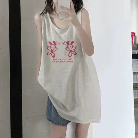 纯棉吊带背心无袖t恤女2023新款夏季外穿篮球服宽松港风挂脖上衣图片