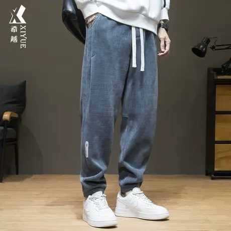 春季重磅摇粒绒卫裤男休闲裤九分束脚裤男士宽松大码春秋加绒裤子图片