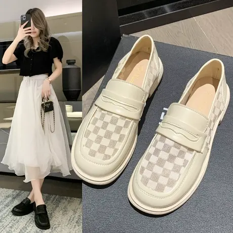 网面乐福鞋女2023夏季新款一脚蹬孕妇鞋透气平底网纱单鞋软底工作图片