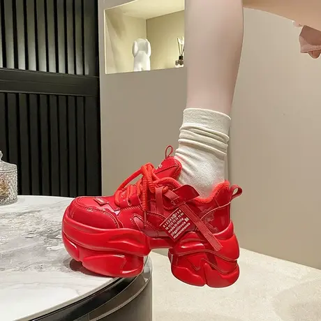 欧洲站中国红老爹鞋女2024新款秋冬加绒女鞋小个子增高休闲运动鞋商品大图