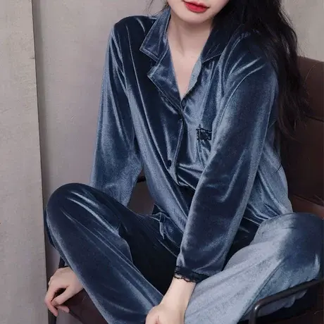 睡衣女春秋冬季网红爆款长袖大码两件套装金丝绒2023年新款家居服商品大图