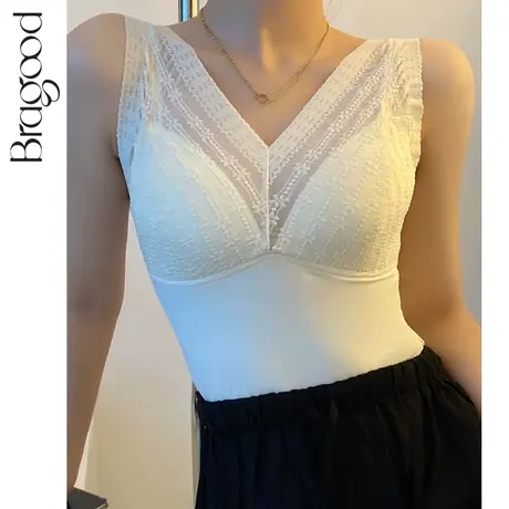 背心女高弹蕾丝美背打底衫舒适带胸垫一体式免穿内衣上衣吊带外穿图片