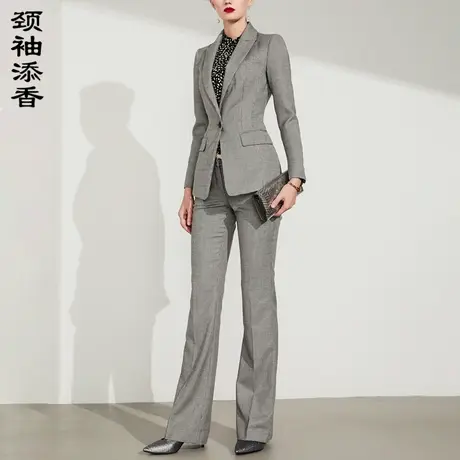 颈袖添香2024春季千鸟格气质OL职业装时尚修身商务正装羊毛套装女图片