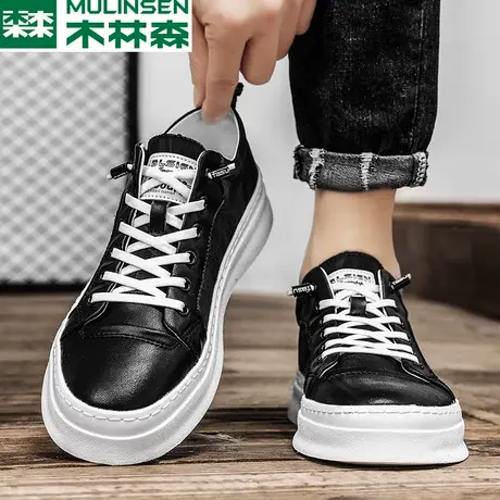 木林森一脚蹬男鞋2023新款秋季黑色休闲布鞋男士低帮软底轻便板鞋图片