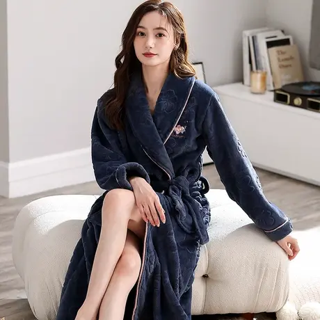 南极人珊瑚绒睡袍女秋冬季加厚法兰绒浴袍2023年新款高级感网红风图片