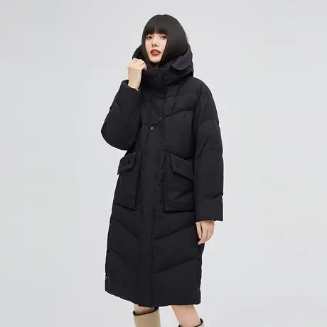 艾莱依羽绒服女2022年新款连帽中长款鸭绒时尚冬季设计感小众外套商品大图