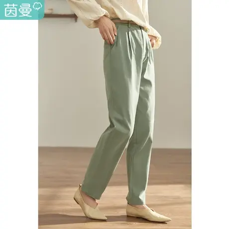 【商场同款】茵曼2023春女装新款简约纯色棉弹休闲裤长裤锥形裤图片