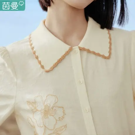 茵曼长袖衬衣女装2023年新款春秋冬季打底法式衬衫上衣短款小个子图片