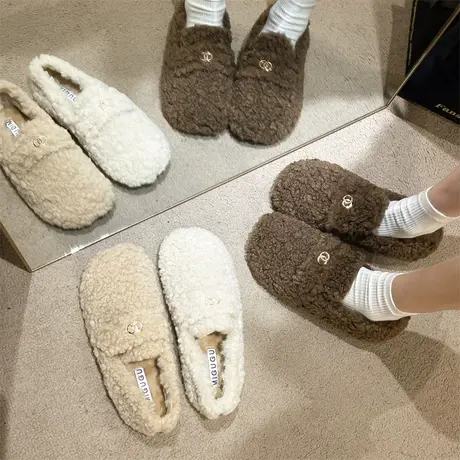 鞋子女款2023年新款秋冬一脚蹬深口单鞋女平底轻便爆款网红豆豆鞋图片