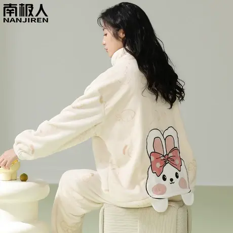 珊瑚绒睡衣冬季女款加绒加厚冬天法兰绒杏兔家居服秋冬款2023新款商品大图