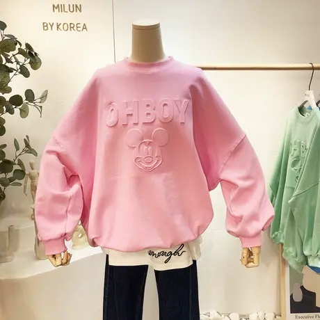 2021春季新款韩国东大门ins潮字母卡通纯色毛圈棉卫衣宽松BF休闲图片