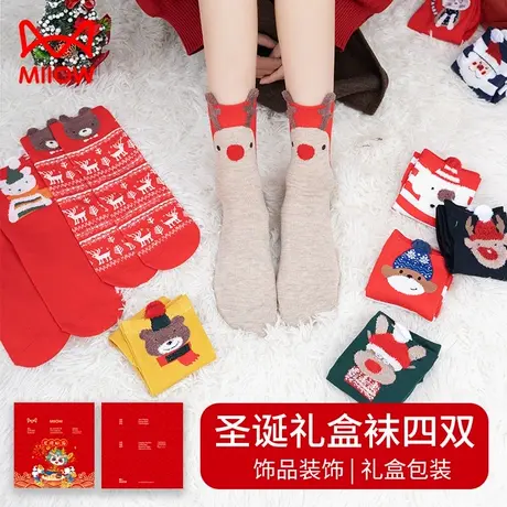猫人圣诞袜子女秋冬季中筒袜可爱卡通麋鹿棉袜子圣诞节礼物礼盒装商品大图