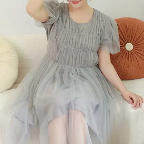 胖妹妹夏季2023新品重工网纱飘逸长裙 加大码微胖复古宽松仙女裙商品大图