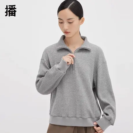 播半拉链卫衣女2023秋冬新款韩系宽松短款立领套头上衣DDQ4VD5719商品大图