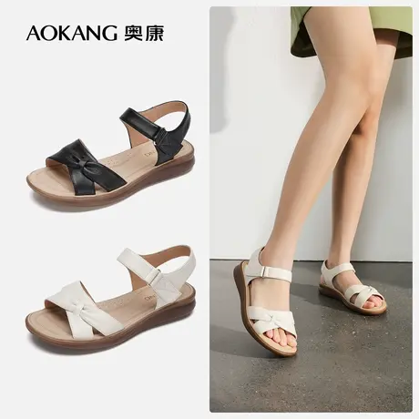 【门店发货】奥康女鞋新款真皮防滑舒适柔软透气妈妈凉鞋商品大图