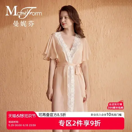 曼妮芬性感蕾丝v领短飘袖外披女士舒适家居服睡衣起居服20310870商品大图